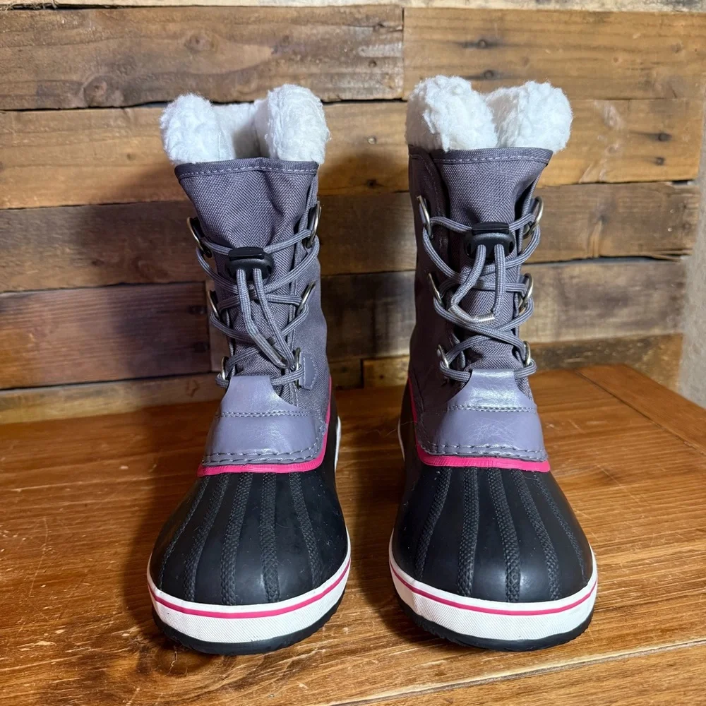 Sorel - Kids‎ Yoot Pac Nylon Gray Pink Winter Boots size 5.